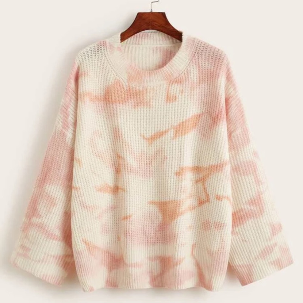 NWOT Orange/pink tie dye sweater with lace-up back - Picture 2 of 5